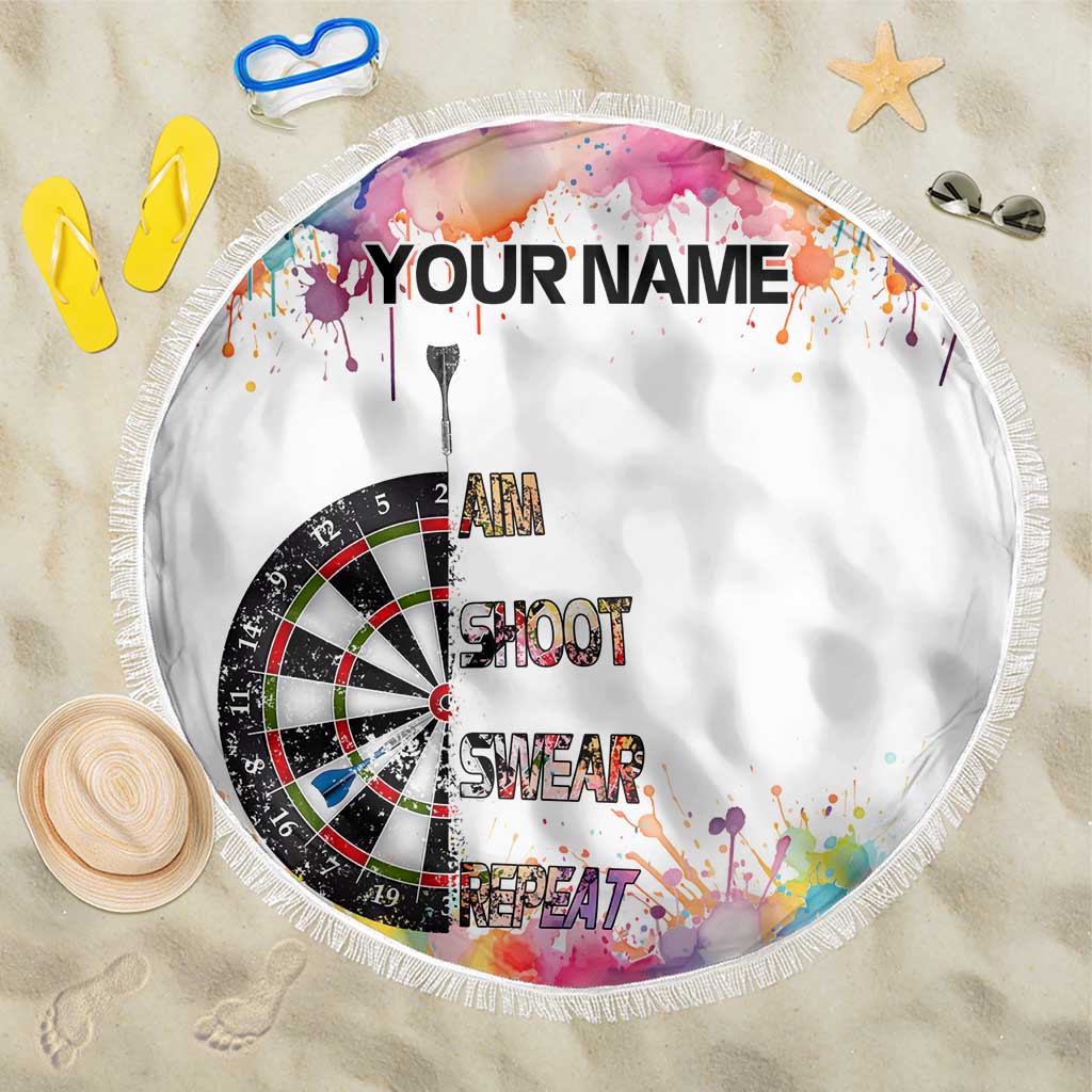Custom Name Darts Beach Blanket Funny Dartboards Colorful Paint Aim Shoot Swear Repeat - Wonder Print Shop
