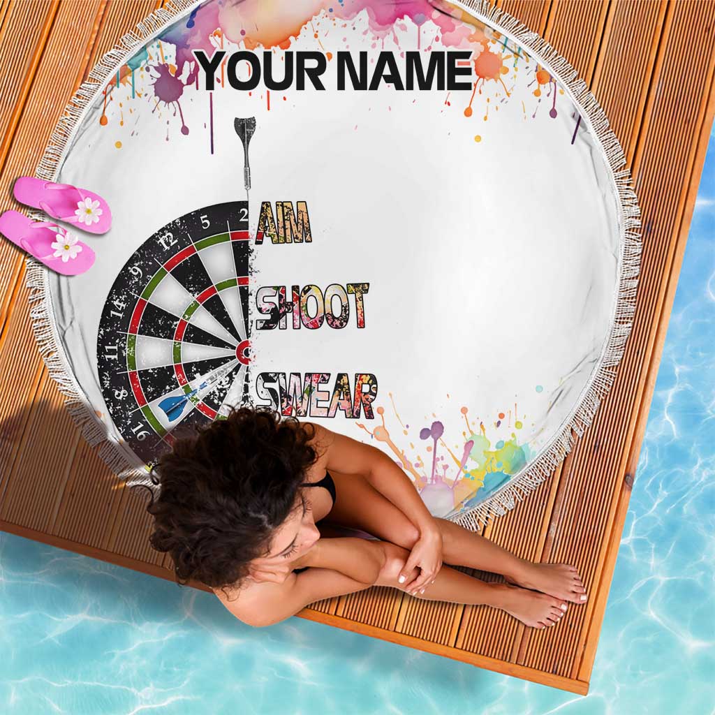 Custom Name Darts Beach Blanket Funny Dartboards Colorful Paint Aim Shoot Swear Repeat - Wonder Print Shop