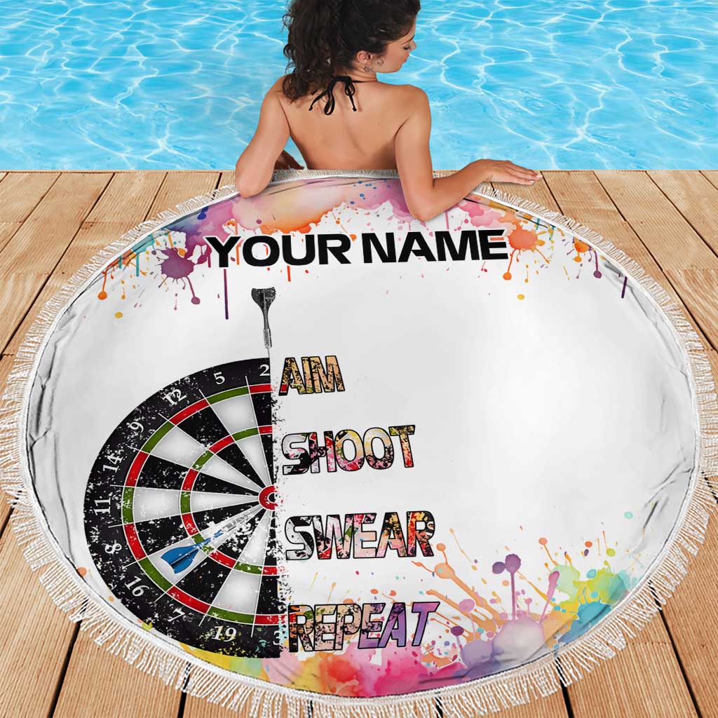 Custom Name Darts Beach Blanket Funny Dartboards Colorful Paint Aim Shoot Swear Repeat - Wonder Print Shop