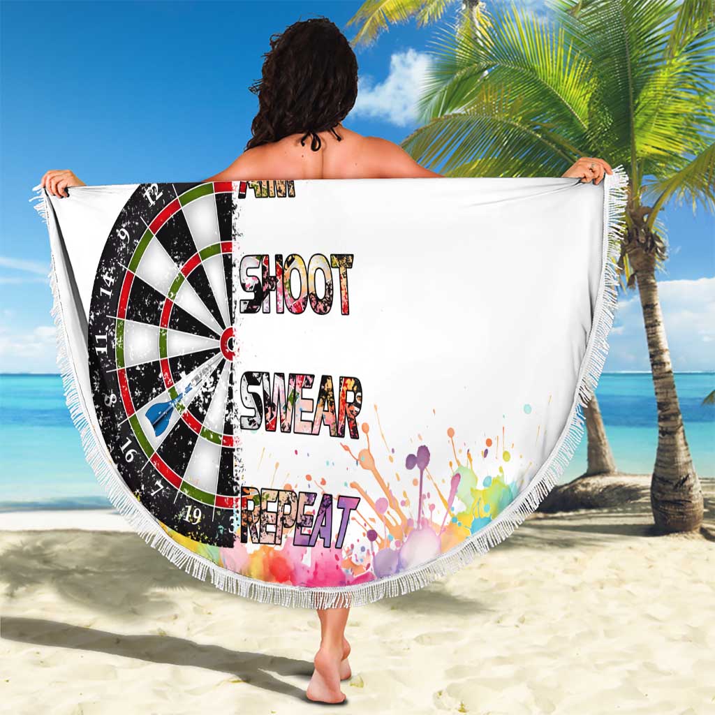 Custom Name Darts Beach Blanket Funny Dartboards Colorful Paint Aim Shoot Swear Repeat - Wonder Print Shop