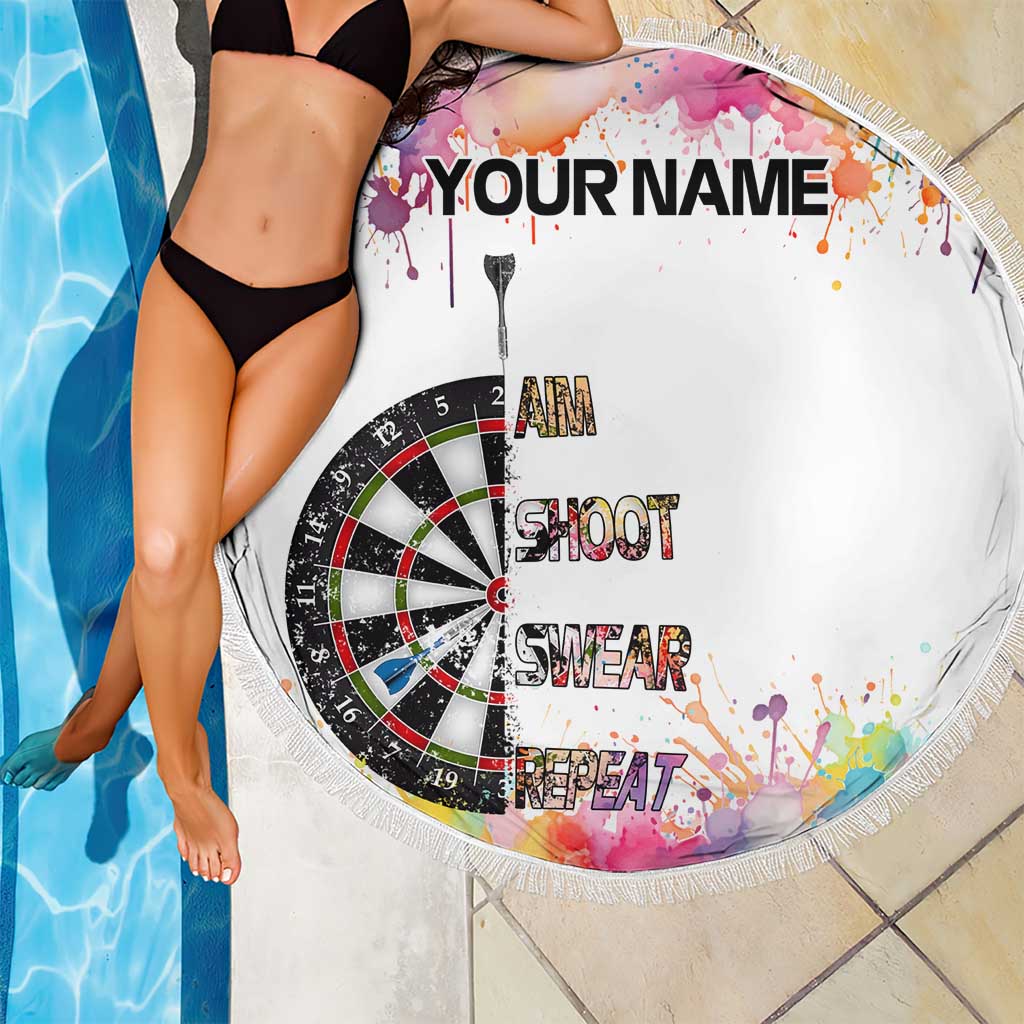 Custom Name Darts Beach Blanket Funny Dartboards Colorful Paint Aim Shoot Swear Repeat - Wonder Print Shop