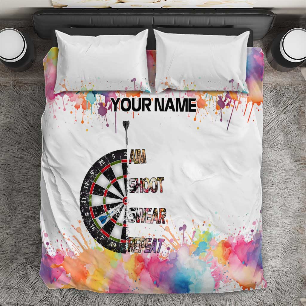 Custom Name Darts Bedding Set Funny Dartboards Colorful Paint Aim Shoot Swear Repeat - Wonder Print Shop