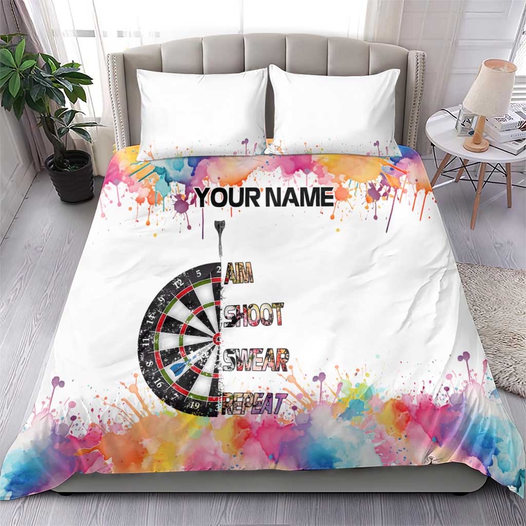 Custom Name Darts Bedding Set Funny Dartboards Colorful Paint Aim Shoot Swear Repeat - Wonder Print Shop