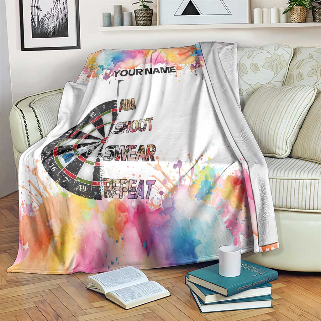 Custom Name Darts Blanket Funny Dartboards Colorful Paint Aim Shoot Swear Repeat - Wonder Print Shop