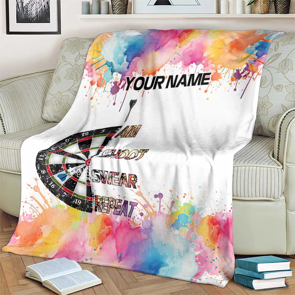 Custom Name Darts Blanket Funny Dartboards Colorful Paint Aim Shoot Swear Repeat - Wonder Print Shop