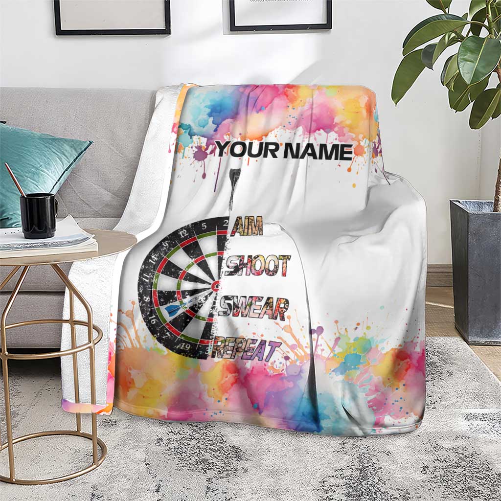 Custom Name Darts Blanket Funny Dartboards Colorful Paint Aim Shoot Swear Repeat - Wonder Print Shop