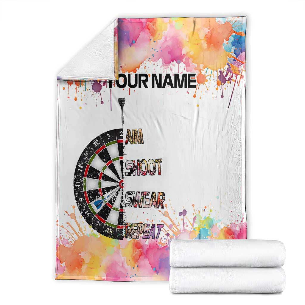 Custom Name Darts Blanket Funny Dartboards Colorful Paint Aim Shoot Swear Repeat - Wonder Print Shop