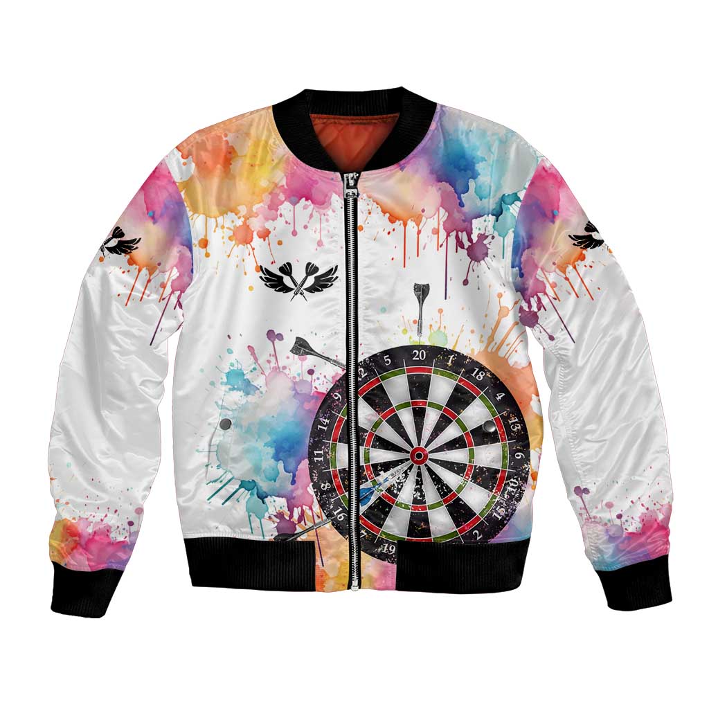 Custom Name Darts Bomber Jacket Funny Dartboards Colorful Paint Aim Shoot Swear Repeat - Wonder Print Shop
