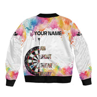 Custom Name Darts Bomber Jacket Funny Dartboards Colorful Paint Aim Shoot Swear Repeat - Wonder Print Shop