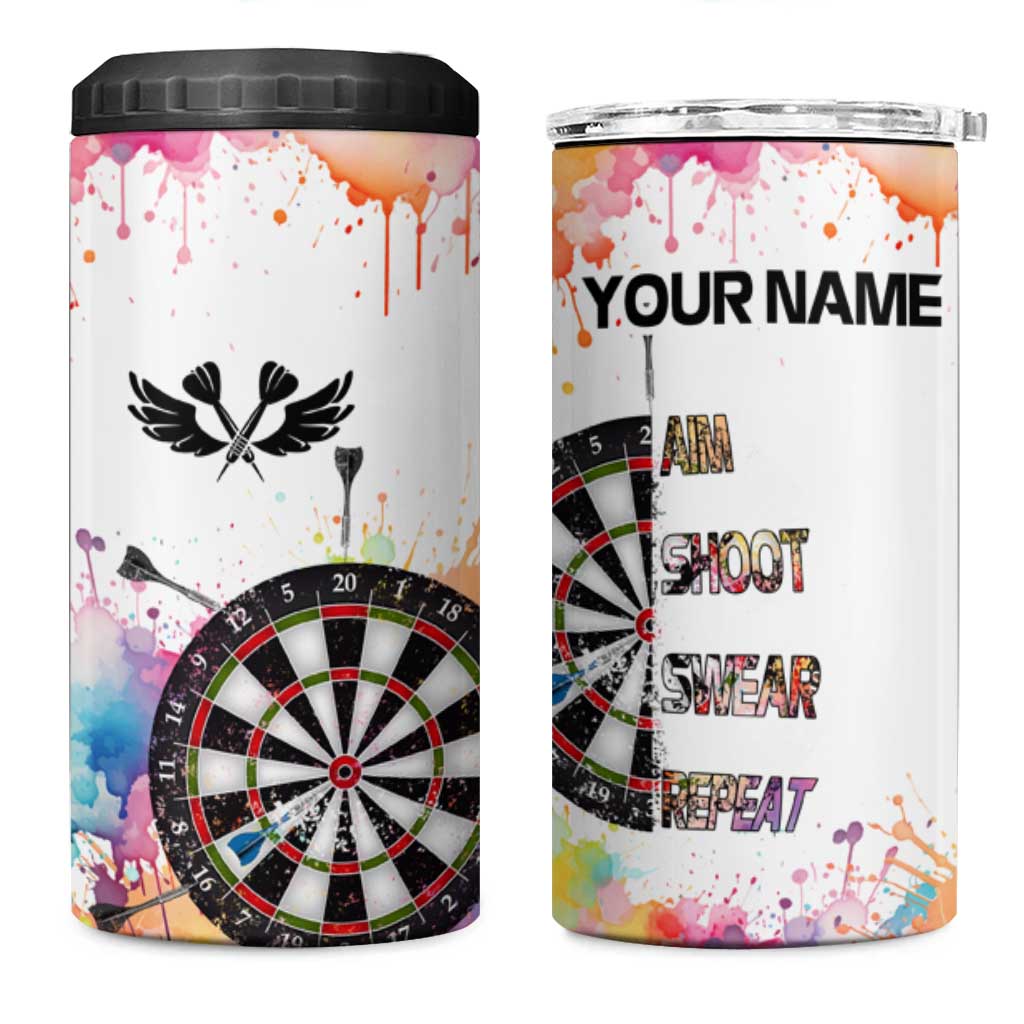 Custom Name Darts 4 in 1 Can Cooler Tumbler Funny Dartboards Colorful Paint Aim Shoot Swear Repeat - Wonder Print Shop