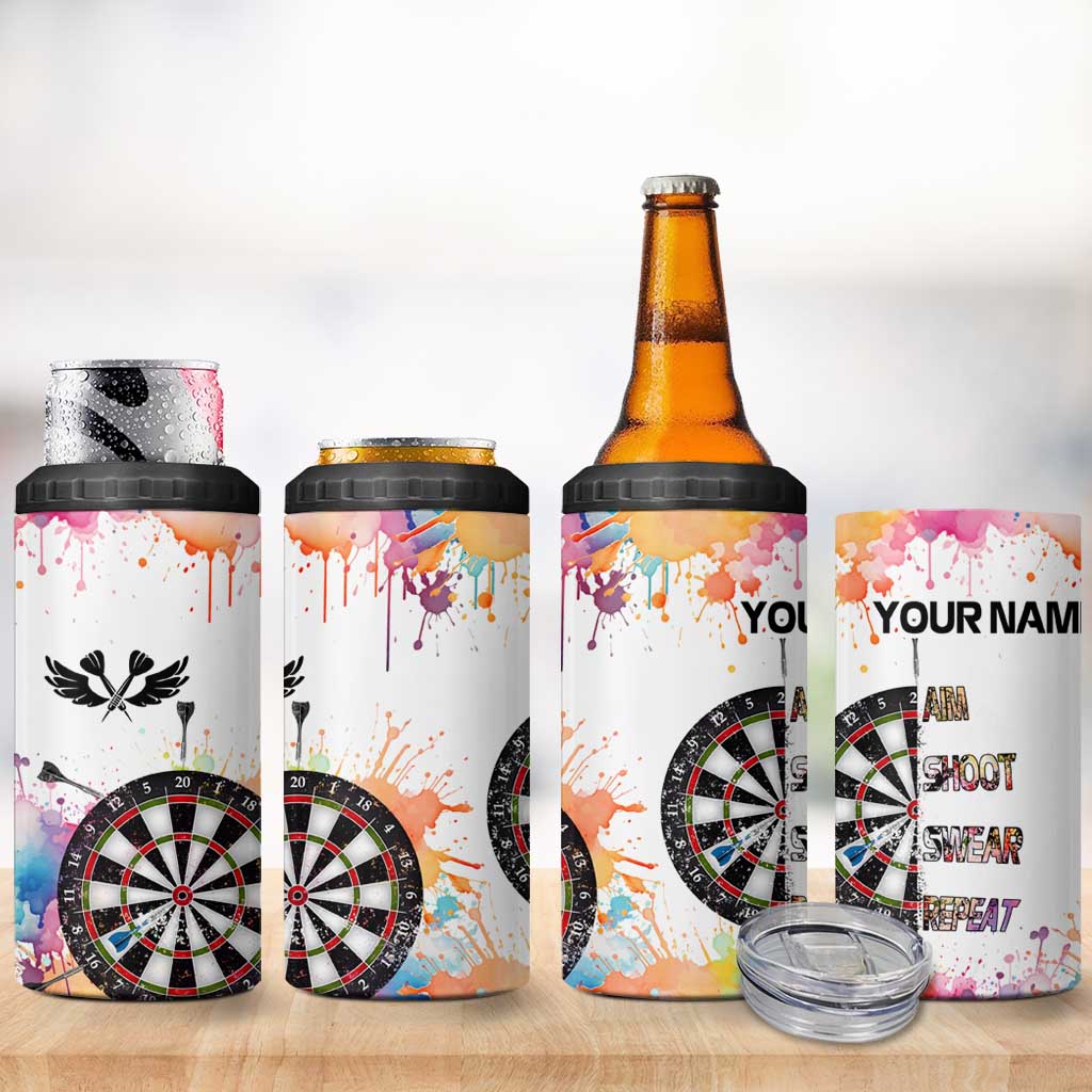 Custom Name Darts 4 in 1 Can Cooler Tumbler Funny Dartboards Colorful Paint Aim Shoot Swear Repeat - Wonder Print Shop