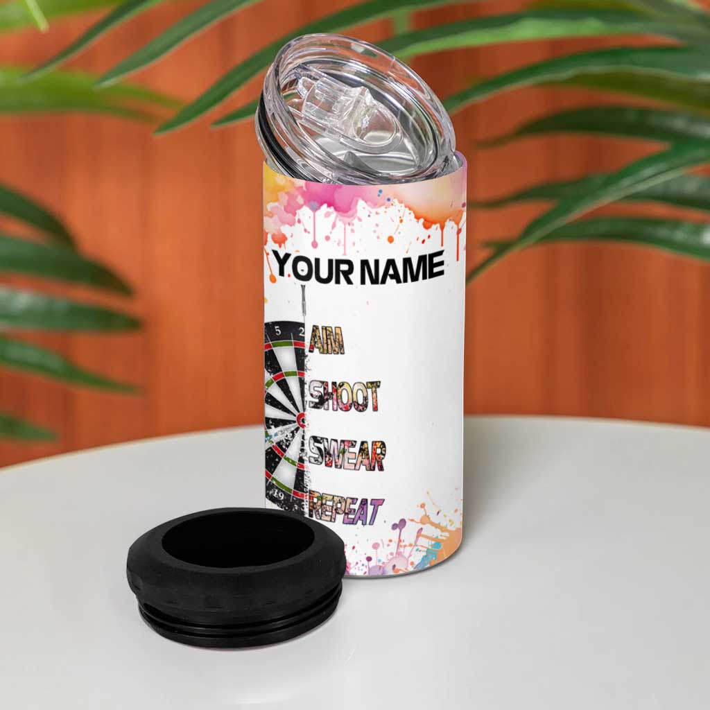 Custom Name Darts 4 in 1 Can Cooler Tumbler Funny Dartboards Colorful Paint Aim Shoot Swear Repeat - Wonder Print Shop