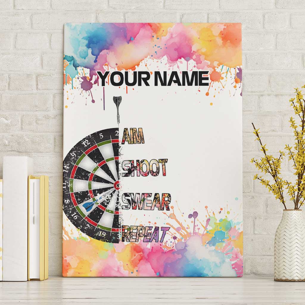 Custom Name Darts Canvas Wall Art Funny Dartboards Colorful Paint Aim Shoot Swear Repeat - Wonder Print Shop