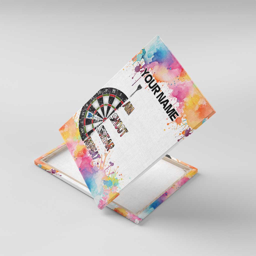 Custom Name Darts Canvas Wall Art Funny Dartboards Colorful Paint Aim Shoot Swear Repeat - Wonder Print Shop