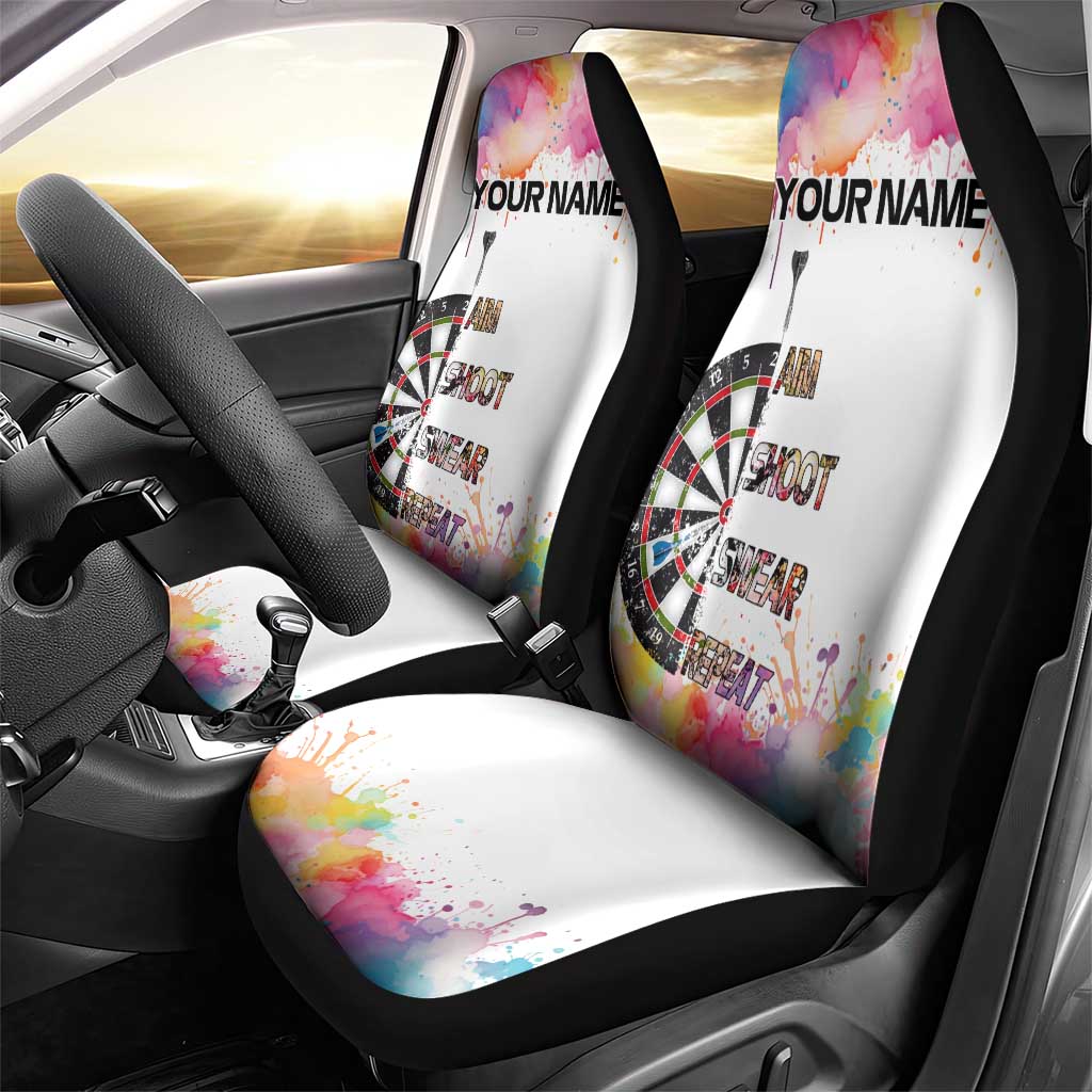 Custom Name Darts Car Seat Cover Funny Dartboards Colorful Paint Aim Shoot Swear Repeat - Wonder Print Shop