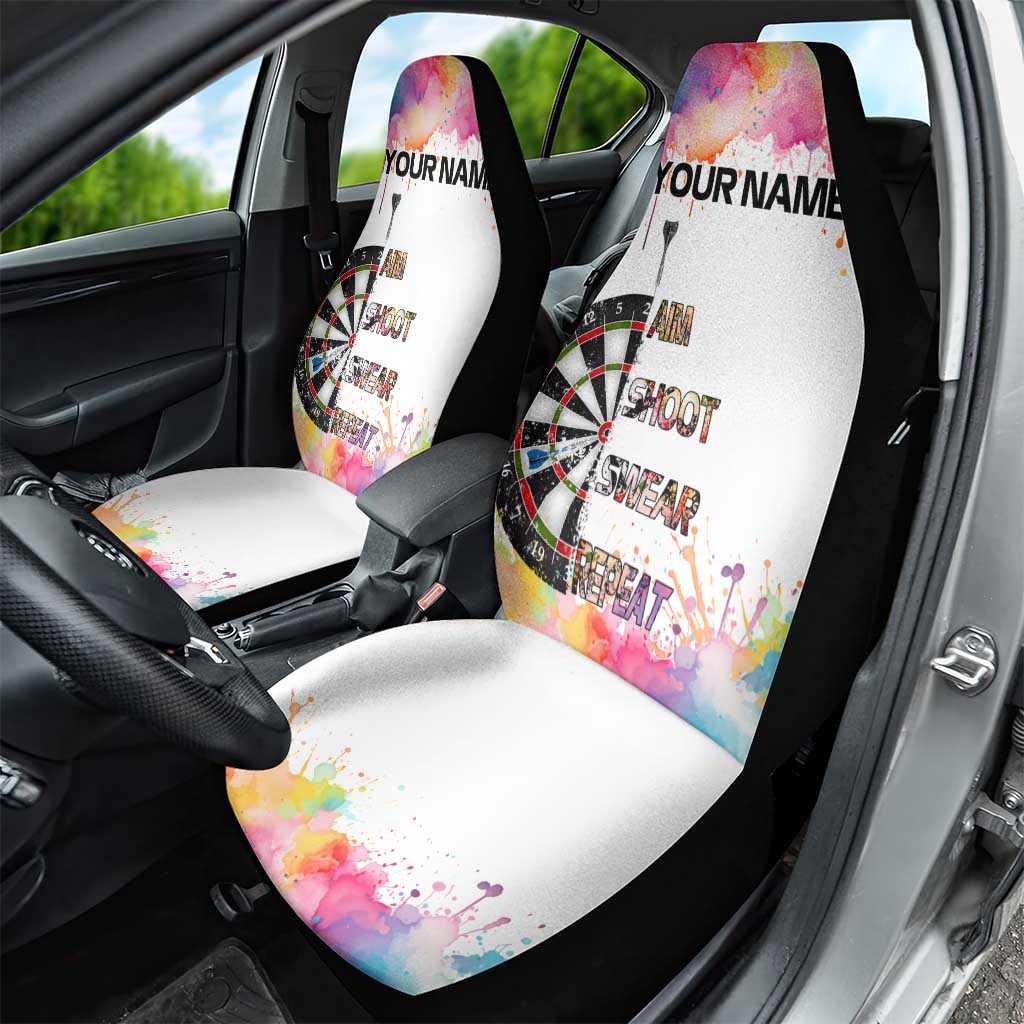 Custom Name Darts Car Seat Cover Funny Dartboards Colorful Paint Aim Shoot Swear Repeat - Wonder Print Shop