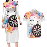Custom Name Darts Couples Matching Long Sleeve Bodycon Dress and Hawaiian Shirt Funny Dartboards Colorful Paint Aim Shoot Swear Repeat - Wonder Print Shop