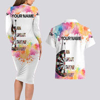 Custom Name Darts Couples Matching Long Sleeve Bodycon Dress and Hawaiian Shirt Funny Dartboards Colorful Paint Aim Shoot Swear Repeat - Wonder Print Shop