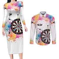 Custom Name Darts Couples Matching Long Sleeve Bodycon Dress and Long Sleeve Button Shirt Funny Dartboards Colorful Paint Aim Shoot Swear Repeat - Wonder Print Shop