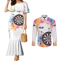 Custom Name Darts Couples Matching Mermaid Dress and Long Sleeve Button Shirt Funny Dartboards Colorful Paint Aim Shoot Swear Repeat - Wonder Print Shop