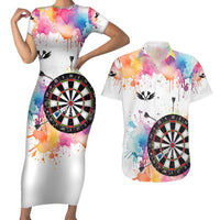 Custom Name Darts Couples Matching Short Sleeve Bodycon Dress and Hawaiian Shirt Funny Dartboards Colorful Paint Aim Shoot Swear Repeat - Wonder Print Shop