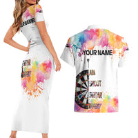 Custom Name Darts Couples Matching Short Sleeve Bodycon Dress and Hawaiian Shirt Funny Dartboards Colorful Paint Aim Shoot Swear Repeat - Wonder Print Shop
