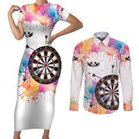 Custom Name Darts Couples Matching Short Sleeve Bodycon Dress and Long Sleeve Button Shirt Funny Dartboards Colorful Paint Aim Shoot Swear Repeat - Wonder Print Shop