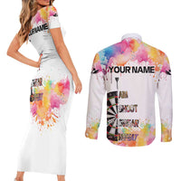 Custom Name Darts Couples Matching Short Sleeve Bodycon Dress and Long Sleeve Button Shirt Funny Dartboards Colorful Paint Aim Shoot Swear Repeat - Wonder Print Shop