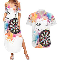Custom Name Darts Couples Matching Summer Maxi Dress and Hawaiian Shirt Funny Dartboards Colorful Paint Aim Shoot Swear Repeat - Wonder Print Shop