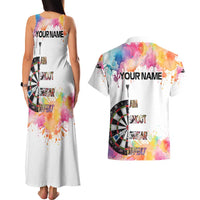 Custom Name Darts Couples Matching Tank Maxi Dress and Hawaiian Shirt Funny Dartboards Colorful Paint Aim Shoot Swear Repeat - Wonder Print Shop