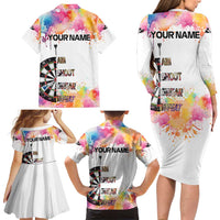 Custom Name Darts Family Matching Long Sleeve Bodycon Dress and Hawaiian Shirt Funny Dartboards Colorful Paint Aim Shoot Swear Repeat - Wonder Print Shop