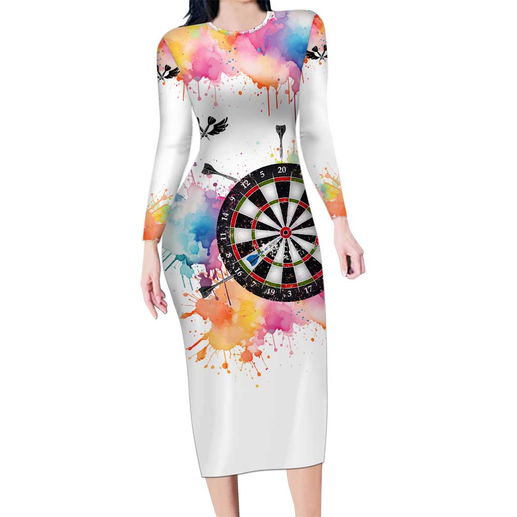 Custom Name Darts Family Matching Long Sleeve Bodycon Dress and Hawaiian Shirt Funny Dartboards Colorful Paint Aim Shoot Swear Repeat - Wonder Print Shop