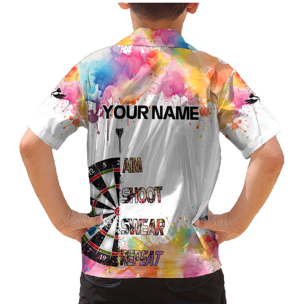 Custom Name Darts Family Matching Mermaid Dress and Hawaiian Shirt Funny Dartboards Colorful Paint Aim Shoot Swear Repeat - Wonder Print Shop
