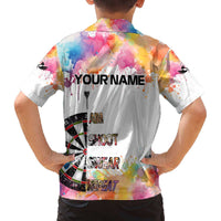 Custom Name Darts Family Matching Off The Shoulder Long Sleeve Dress and Hawaiian Shirt Funny Dartboards Colorful Paint Aim Shoot Swear Repeat - Wonder Print Shop