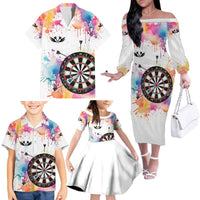 Custom Name Darts Family Matching Off The Shoulder Long Sleeve Dress and Hawaiian Shirt Funny Dartboards Colorful Paint Aim Shoot Swear Repeat - Wonder Print Shop