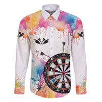 Custom Name Darts Family Matching Off The Shoulder Long Sleeve Dress and Hawaiian Shirt Funny Dartboards Colorful Paint Aim Shoot Swear Repeat - Wonder Print Shop
