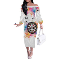 Custom Name Darts Family Matching Off The Shoulder Long Sleeve Dress and Hawaiian Shirt Funny Dartboards Colorful Paint Aim Shoot Swear Repeat - Wonder Print Shop