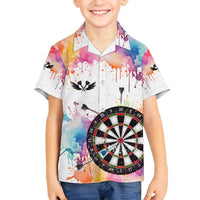 Custom Name Darts Family Matching Off The Shoulder Long Sleeve Dress and Hawaiian Shirt Funny Dartboards Colorful Paint Aim Shoot Swear Repeat - Wonder Print Shop
