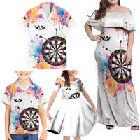 Custom Name Darts Family Matching Off Shoulder Maxi Dress and Hawaiian Shirt Funny Dartboards Colorful Paint Aim Shoot Swear Repeat - Wonder Print Shop