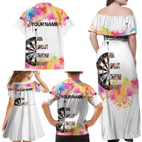 Custom Name Darts Family Matching Off Shoulder Maxi Dress and Hawaiian Shirt Funny Dartboards Colorful Paint Aim Shoot Swear Repeat - Wonder Print Shop