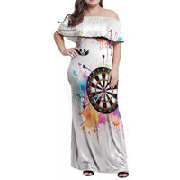 Custom Name Darts Family Matching Off Shoulder Maxi Dress and Hawaiian Shirt Funny Dartboards Colorful Paint Aim Shoot Swear Repeat - Wonder Print Shop
