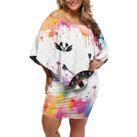 Custom Name Darts Family Matching Off Shoulder Short Dress and Hawaiian Shirt Funny Dartboards Colorful Paint Aim Shoot Swear Repeat - Wonder Print Shop