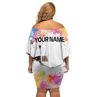 Custom Name Darts Family Matching Off Shoulder Short Dress and Hawaiian Shirt Funny Dartboards Colorful Paint Aim Shoot Swear Repeat - Wonder Print Shop