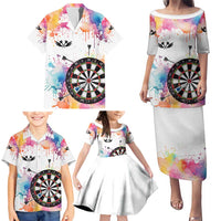Custom Name Darts Family Matching Puletasi and Hawaiian Shirt Funny Dartboards Colorful Paint Aim Shoot Swear Repeat - Wonder Print Shop