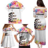 Custom Name Darts Family Matching Puletasi and Hawaiian Shirt Funny Dartboards Colorful Paint Aim Shoot Swear Repeat - Wonder Print Shop