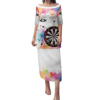 Custom Name Darts Family Matching Puletasi and Hawaiian Shirt Funny Dartboards Colorful Paint Aim Shoot Swear Repeat - Wonder Print Shop