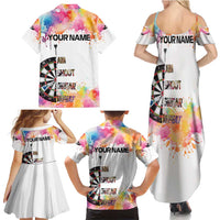 Custom Name Darts Family Matching Summer Maxi Dress and Hawaiian Shirt Funny Dartboards Colorful Paint Aim Shoot Swear Repeat - Wonder Print Shop