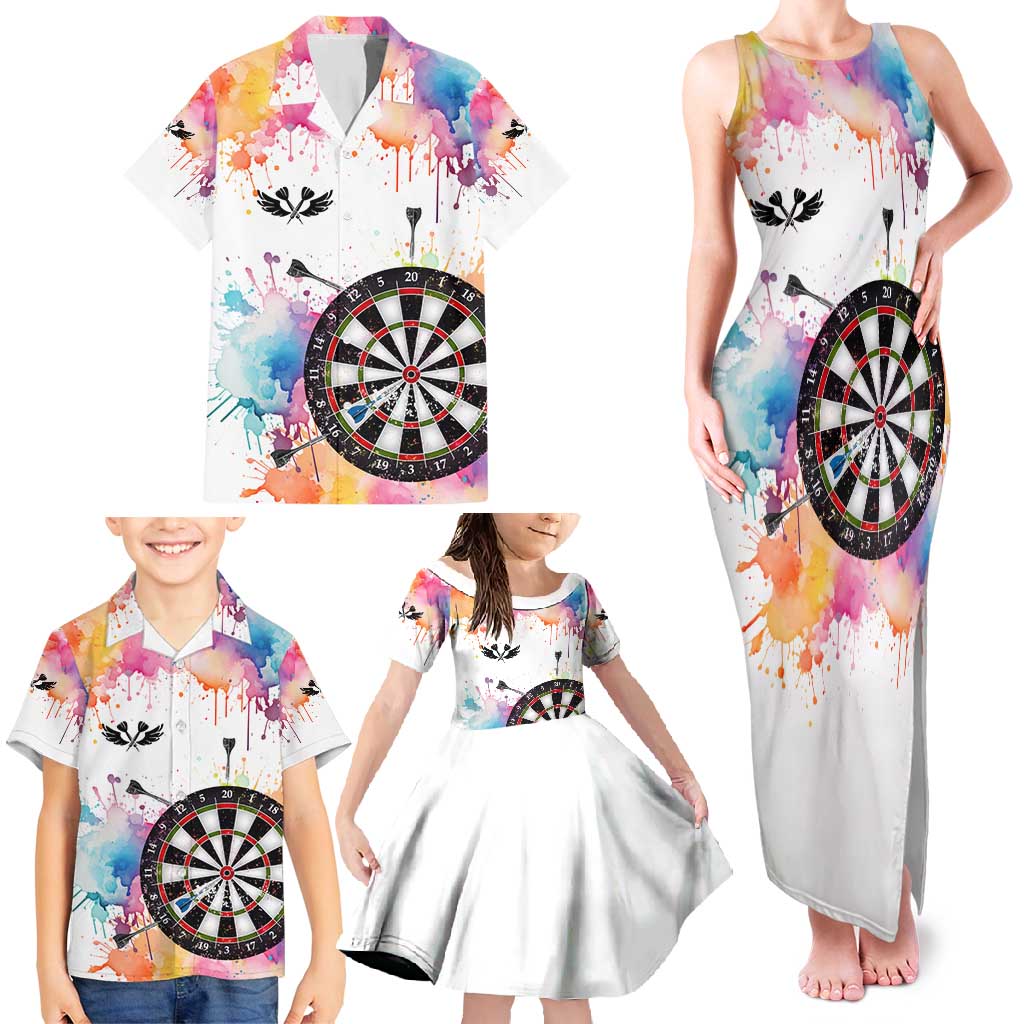 Custom Name Darts Family Matching Tank Maxi Dress and Hawaiian Shirt Funny Dartboards Colorful Paint Aim Shoot Swear Repeat - Wonder Print Shop