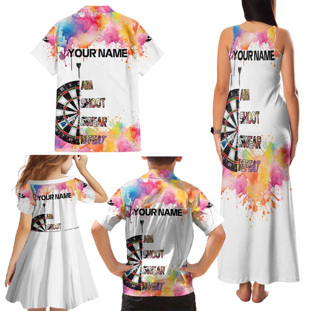 Custom Name Darts Family Matching Tank Maxi Dress and Hawaiian Shirt Funny Dartboards Colorful Paint Aim Shoot Swear Repeat - Wonder Print Shop