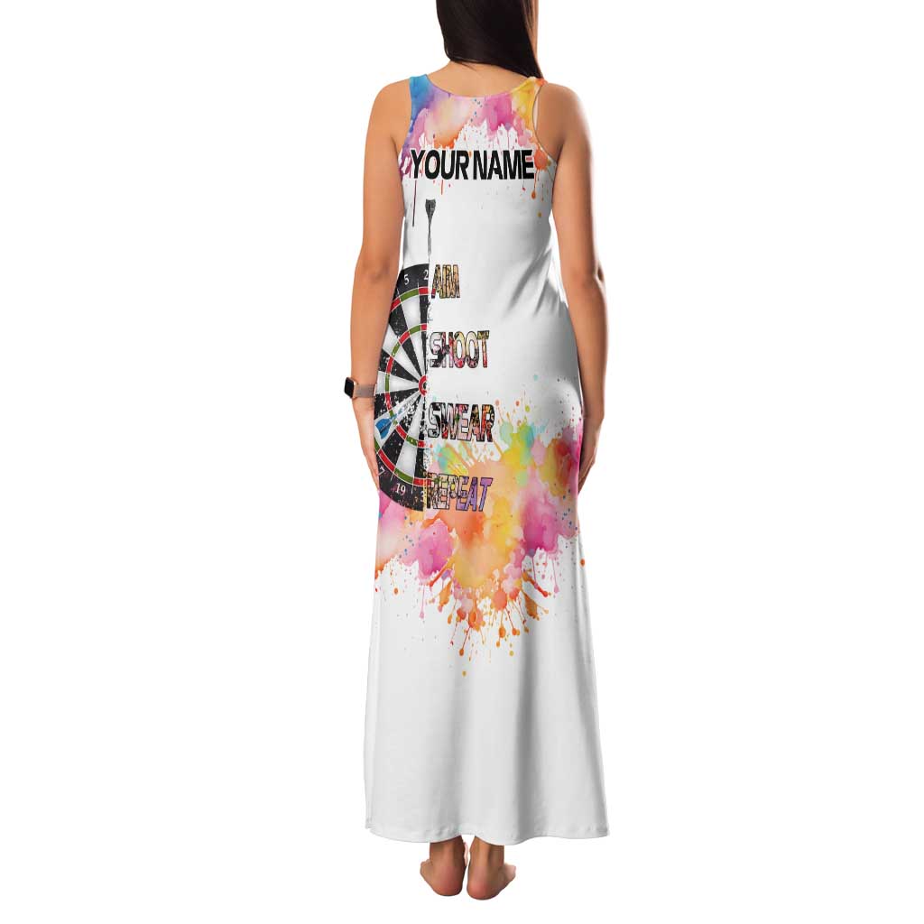 Custom Name Darts Family Matching Tank Maxi Dress and Hawaiian Shirt Funny Dartboards Colorful Paint Aim Shoot Swear Repeat - Wonder Print Shop